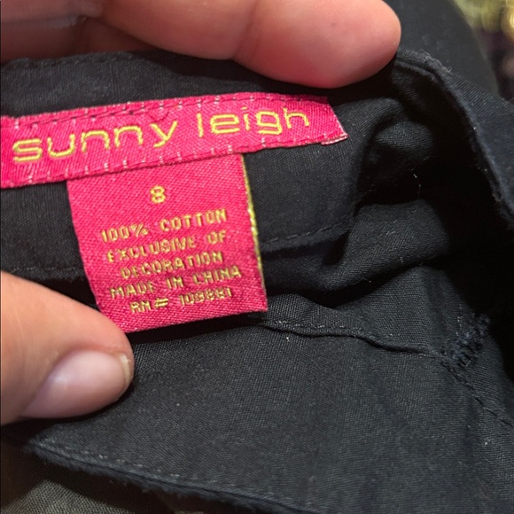 Sunny Leigh Black Skirt Womens Sz 8 Floral Embroidery Cotton - Picture 3 of 3